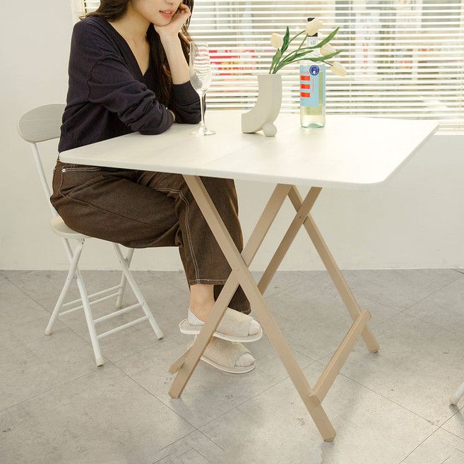 가구느낌 홈 접이식 테이블 정사각 800, 화이트, 베이지