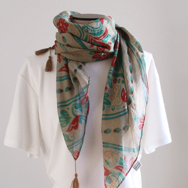 바비수 힐스 코튼 사각 태슬 스카프