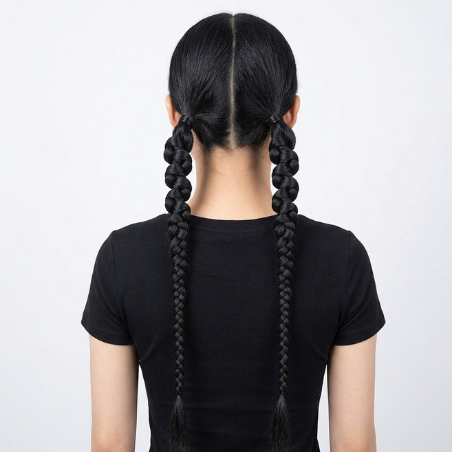 알럽홈 여성용 끈 땋은 포니테일 가발 65cm, 블랙, 2개