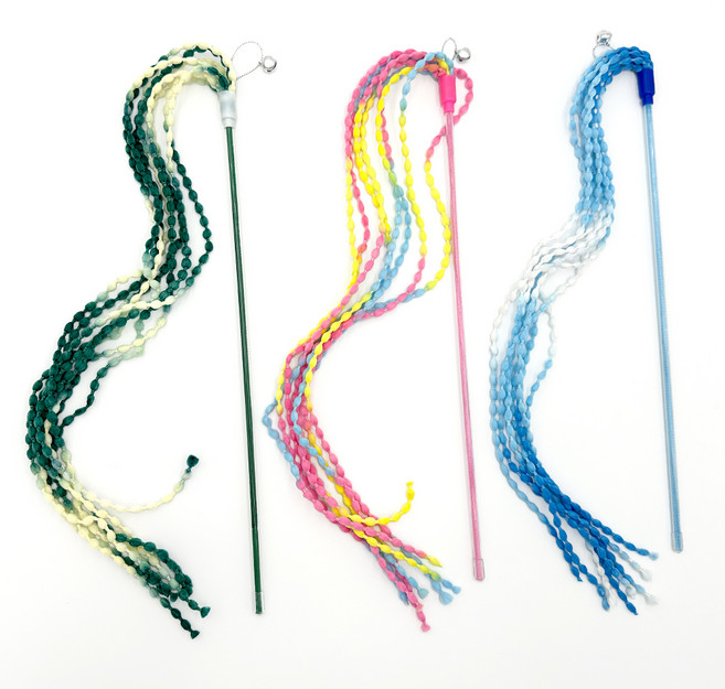 둥둥펫 고양이 장난감 휘리릭 시선강탈 낚시대 3종 세트, 핑크, 블루, 그린, 1세트