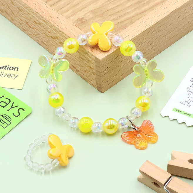 비단길 라비온 나비 비즈팔찌 + 반지 세트