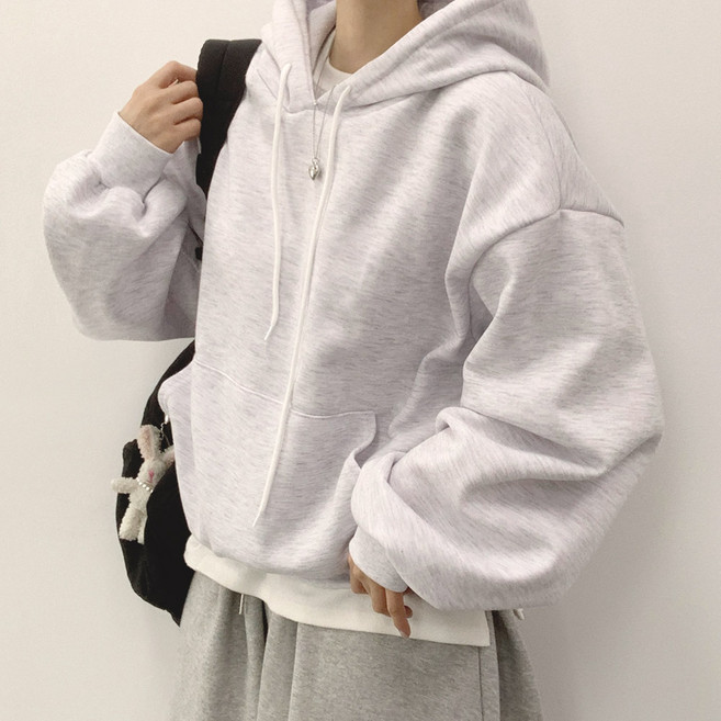 위드후이린 피넛버터 세미 크롭 루즈핏 후드