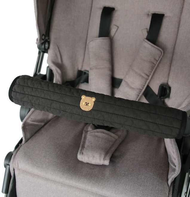 맘스포유 M4U 패브릭 100수 누빔 자수 유모차 안전바 커버, 블랙 곰이, 1개