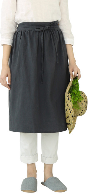 유노야 프릴 린넨 허리 앞치마, 차콜, 1개