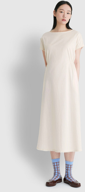 JAJU 여성용 아일렛 도비 반팔 파자마 원피스