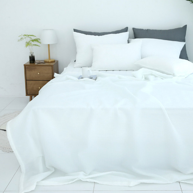 SCOHOme 素色夏季泡泡紗雙層涼被, 白色