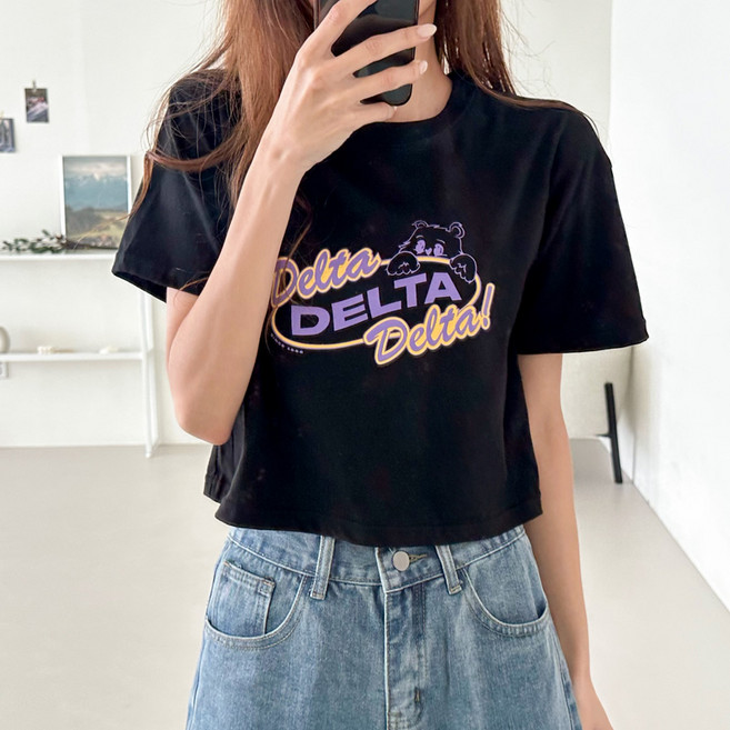 더매드문 여성용 통기성 델타 세미크롭 반팔 티셔츠