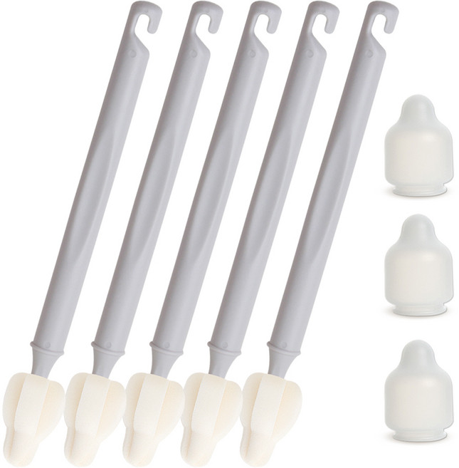 하이비 젖병 젖꼭지 세척솔 몽글이 롱 미니솔 5p + 먼지보호캡 3p, 1세트, 라이트그레이