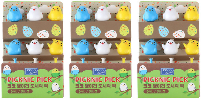 이와이엔스토리 코코 병아리 도시락 픽 6p 세트, 3세트