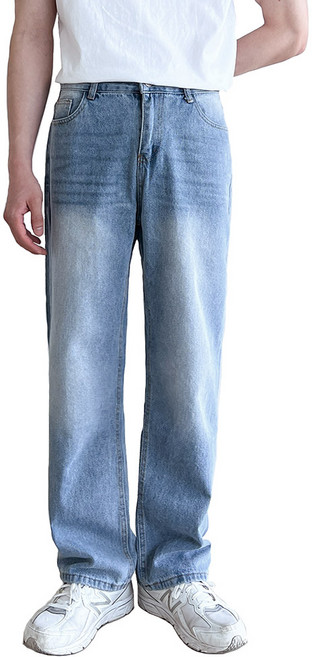 단군 남성용 세미 와이드핏 일자 워싱 데님 청바지