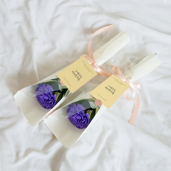 아스파시아 메시지 2p + 조화 플르 카네이션 한송이 비누 꽃다발 2p 세트 졸업 축하해 수고했어!, 퍼플, 2개