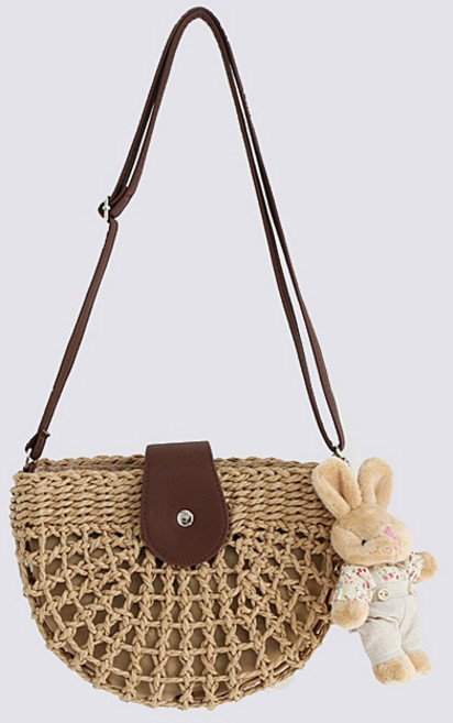 루루백 여성용 여름 반달 라탄 크로스백 + 구성품 세트