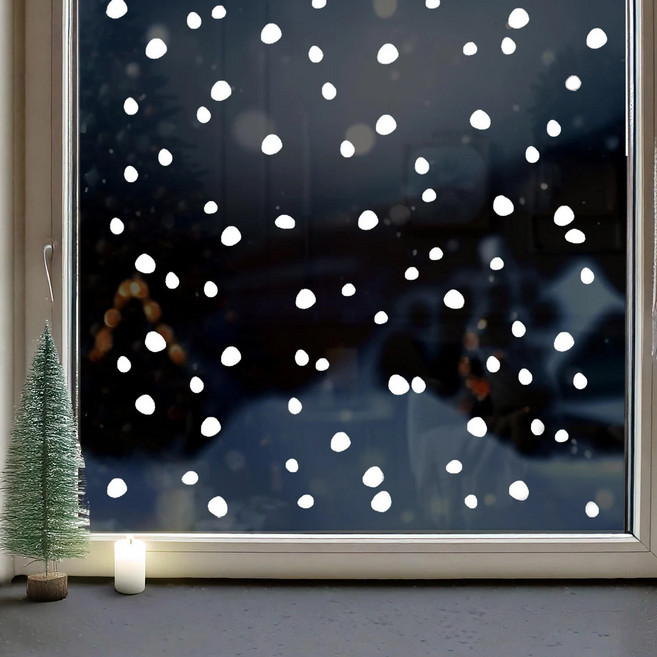 LANO 下雪天 雪花圓點 無痕窗戶裝飾貼紙