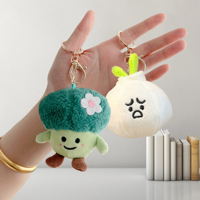 마켓플랜 야채친구들 캐릭터 인형 키링 2종 세트, 브로콜리, 마늘, 1세트, 12cm
