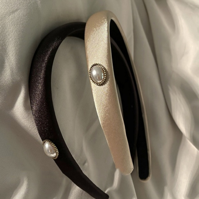 비비뮤아 빈티지 인조진주 장식 새틴 머리띠 2종 세트 HR1103