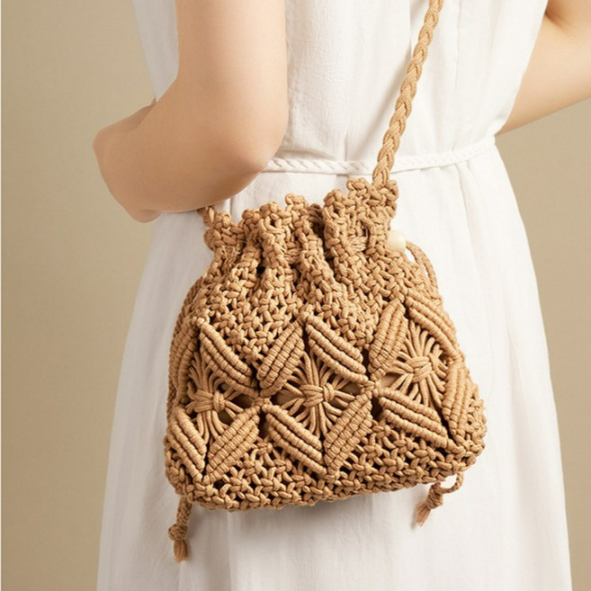 핑크백 마크라메 크로쉐 니트 라피아백