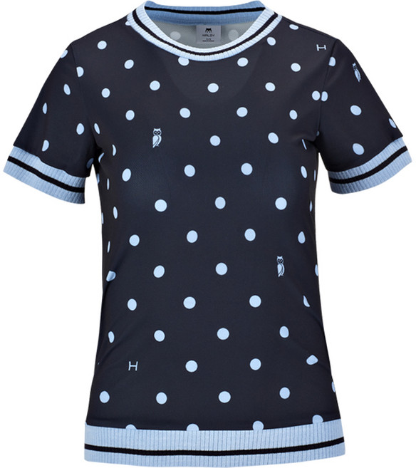 HALEY 여성용 도트 부엉이 패턴 라운드 반팔 티셔츠 HU-KT1014