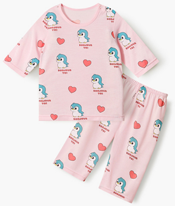 유니프랜드 해피펭귄 쿨레이온 7부내의 상하의 세트