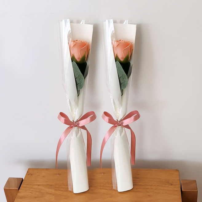 아스파시아 플르 장미 메시지 비누꽃 한송이 꽃다발 졸업 축하해 수고했어, 피치, 2개