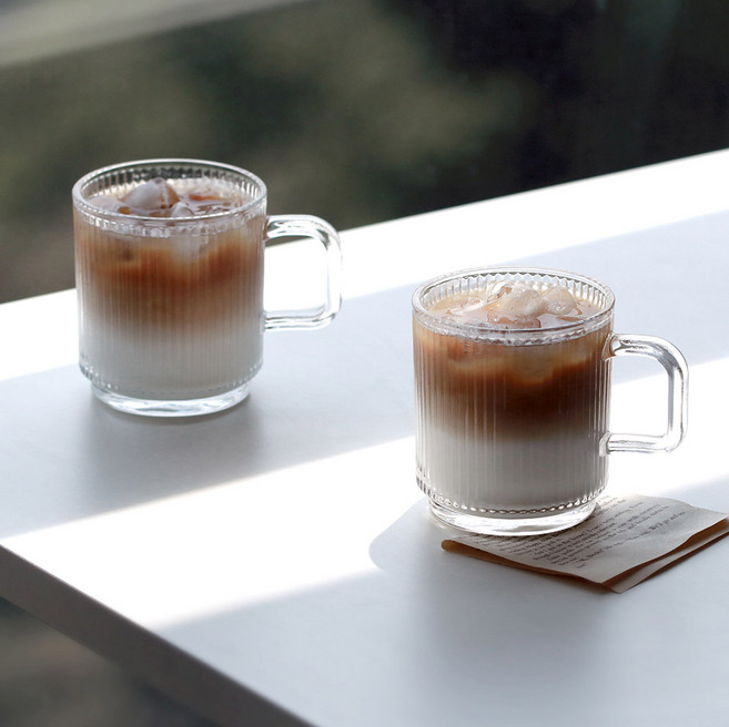 이우아여사 플리츠 강화유리 스태커블 머그컵 370ml, 2개