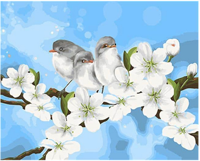 케이엠엘리 일체형 캔버스 액자 3D 원형 보석십자수 키트 50 x 40 cm, 꽃과 새, 1세트