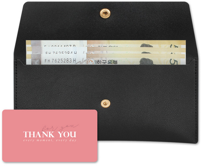 리코즈 레더 현금 용돈봉투 + 카드 세트, 블랙, 1개