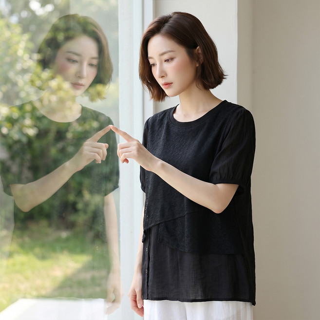 ATTERLIC Lily 大尺碼蕾絲層次感短袖罩衫 11832