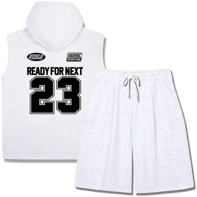 일루소 특양면 보이걸넥스트23 오버핏 민소매 후드티 버뮤다 원턱 트레이닝 반바지 상하의 세트