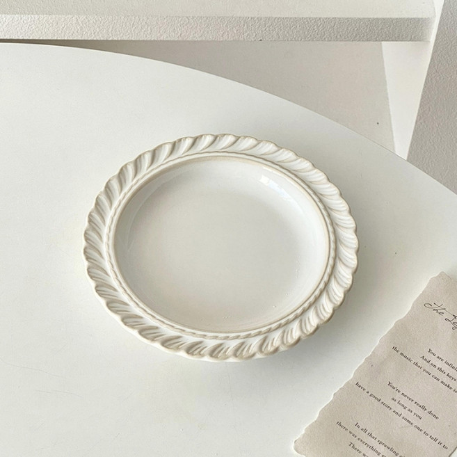 파라주니 빈티지 유럽풍 양각 세라믹 디저트 접시 1번 HJ1241, 1개