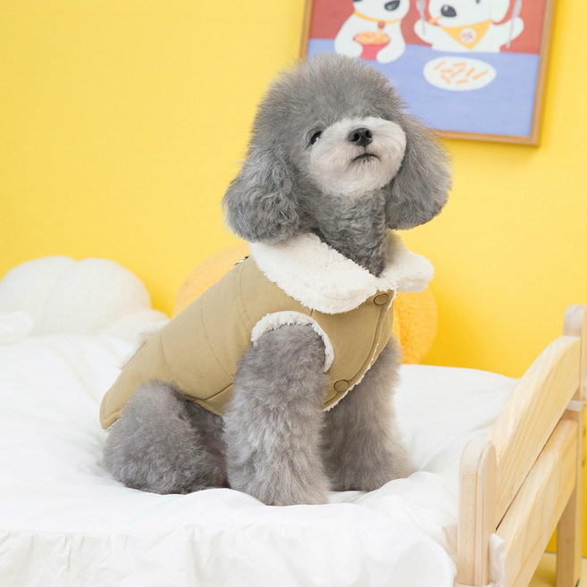 칠시 강아지 무스탕 베스트, 베이지, 1개