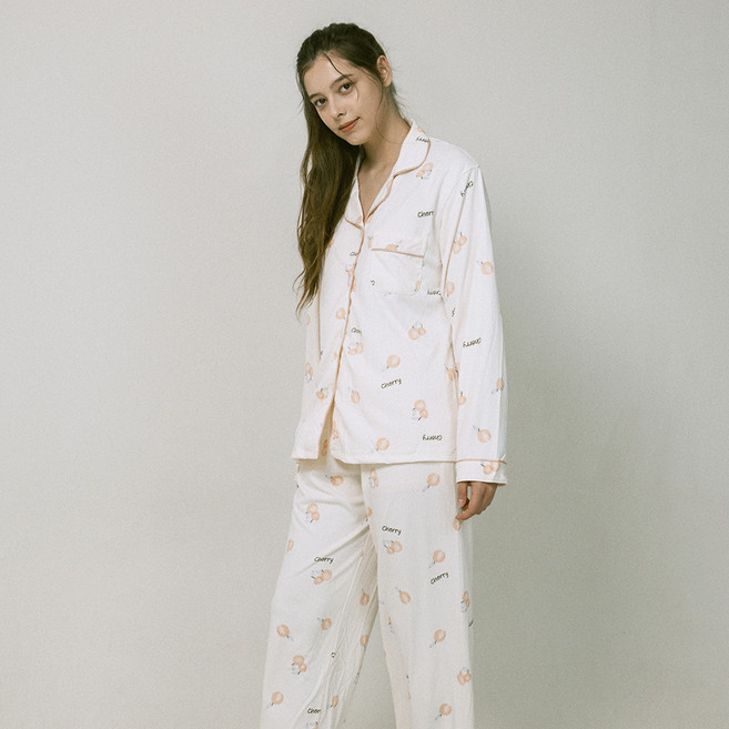 안나앤코 여성용 체리패턴 요루면 긴팔 파자마 상하의 세트