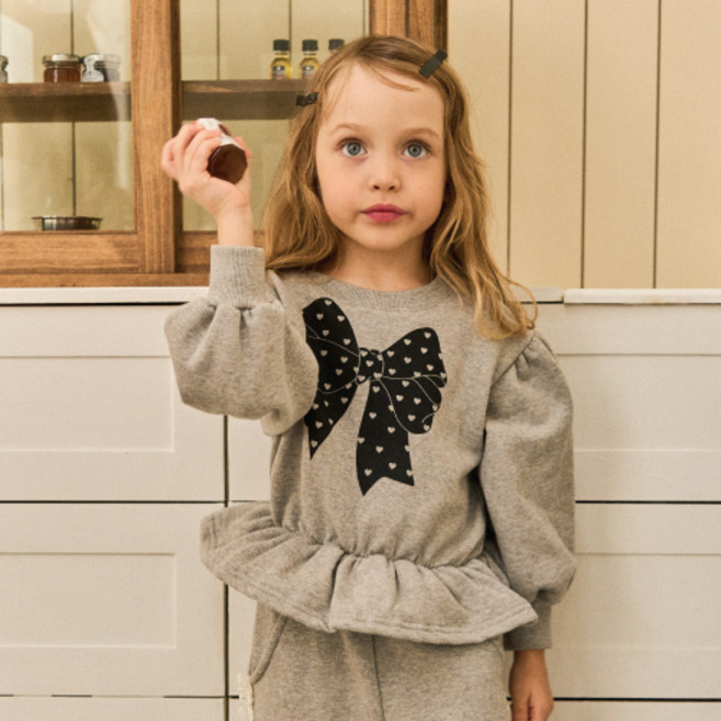 키키모라 아동용 기모 스타 리본 맨투맨