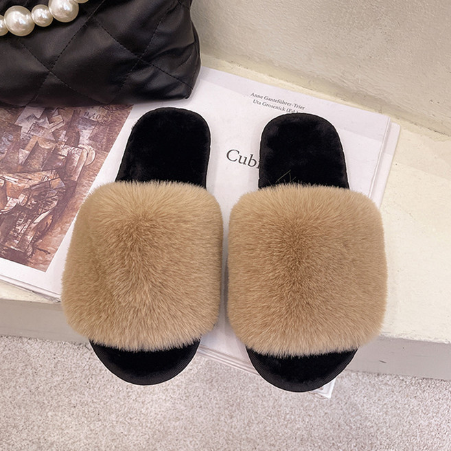 오브메종 포근 퍼 슬리퍼, 카키, 1개