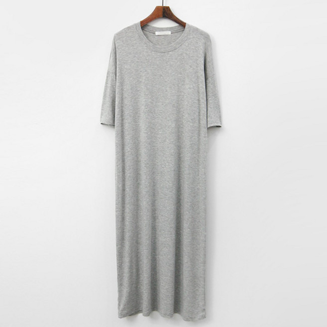 티탁 여성용 빅사이즈 데일리 라운드넥 H라인 반팔 솔리드 롱 루즈 원피스