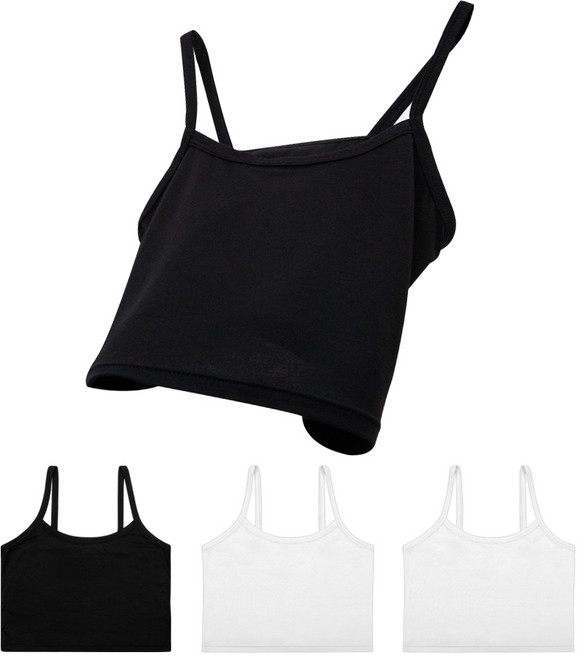 맬러뮤트 에어웨어 밤부모달 보들보들 크롭 레이어드 통기성 끈나시 블랙 2p + 화이트 2p 세트