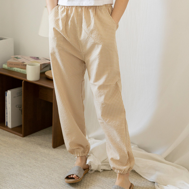 테라우드 여성용 면 체크 조거 파자마 바지