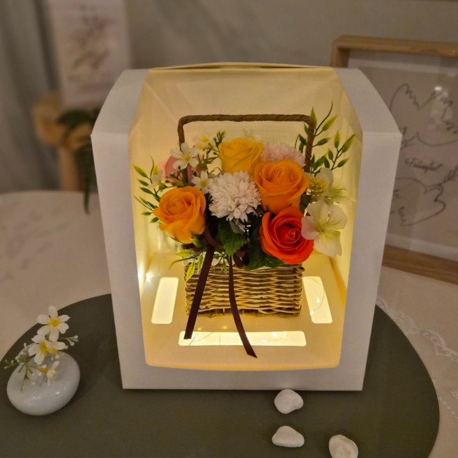 블뤼엔 조화 네츄럴 무드등 비누꽃 바구니, 오렌지, 1개