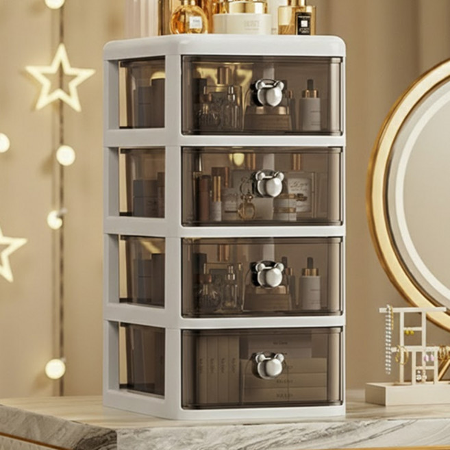 더플로우커머스 다층 투명 화장대 데스크 정리 수납함, 블랙, 4단