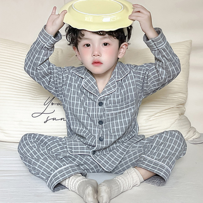 조이멀티 엠케이 아동용 포근체크 파자마 상하 세트