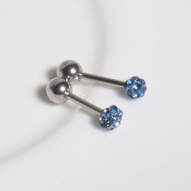 젤루나 여성용 써지컬스틸 컬러 큐빅 점토볼 바벨 피어싱 3mm P-13 2p