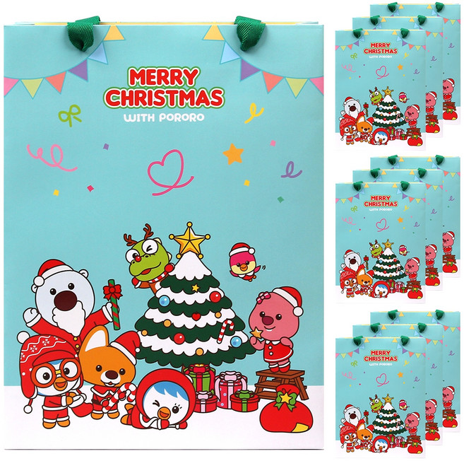 POPO FANCY Pororo 聖誕節直立式購物袋 10入, 藍色