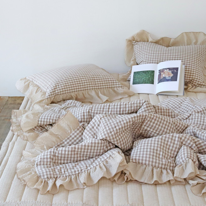 누블 그레이스 체크 광목 시어서커 프릴 시원한 여름 차렵 이불패드 세트