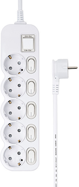 에코파워탭 슬림 개별 과부하차단 스위치 납작멀티탭 5구, 화이트, 1개, 1.5m