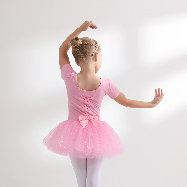 Bebeniz 女童蝴蝶結緊身連衣褲亮片芭蕾舞裙短袖芭蕾舞衣