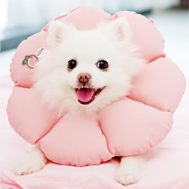 반려동물 복숭아 자수 쿠션 넥카라, 핑크, 1개