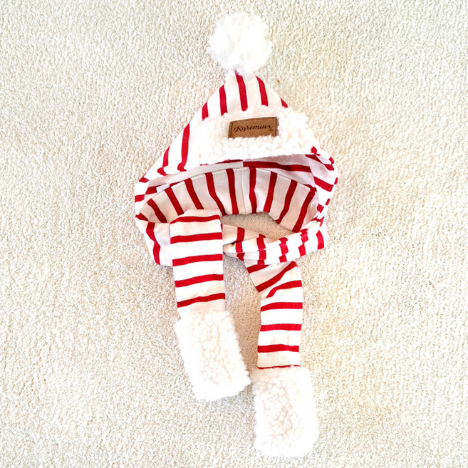 레어밍스 반려동물 스트라이프 후드 머플러, 레드, 1개