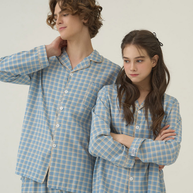 도씨 실크핏 노튼 긴팔 커플 잠옷 2세트 D-3669