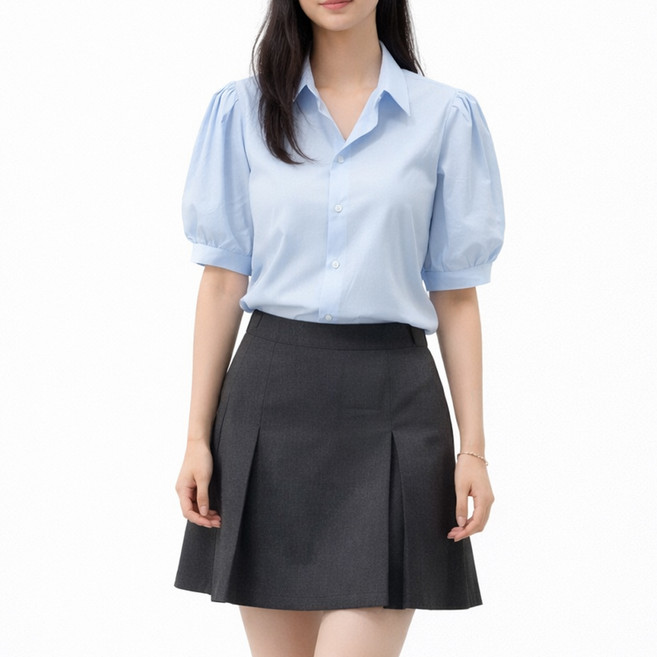 더시럽 여성용 심플 퍼프슬리브 반팔 셔츠