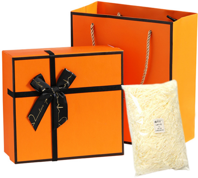 마르벨라 선물 포장박스 + 스타핑 세트 + 쇼핑백 세트 대형 35 x 25 x 9 cm, 오렌지, 1세트