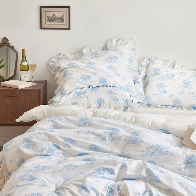 쁘리엘르 프렌치블랑 프릴 워싱 차렵 침구 세트